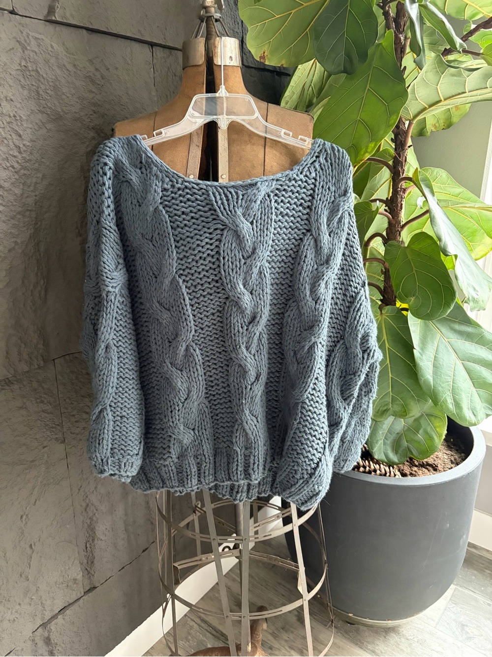 Pol Chunky Cable Knit Women's Sweater - Gray Blue